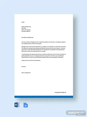 Application Letter for Any Positions Without Experience Template