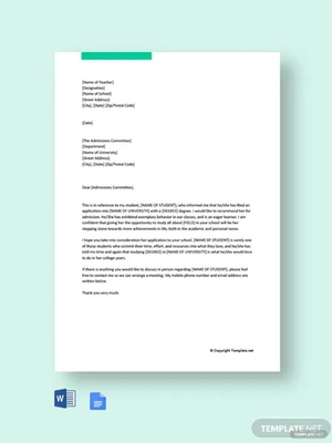 Reference Letter For Student