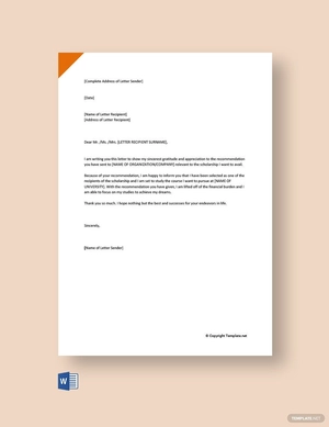 Thank You Letter For Recommendation Letter For Scholarship