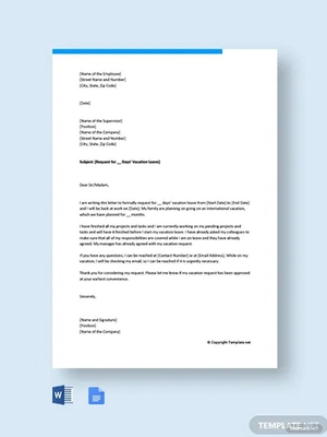 Vacation Leave Letter For Office