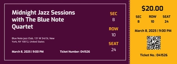 Free Jazz Concert Ticket Template to Edit Online
