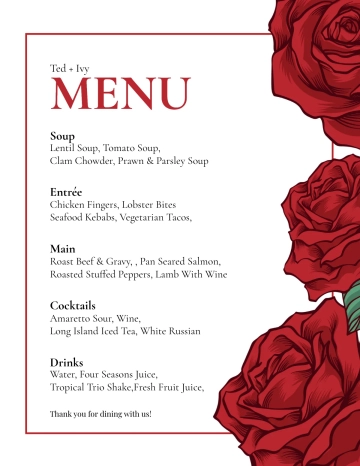 Free Rose Wedding Menu Template to Edit Online