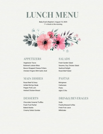 Free Simple Baptism Menu Template to Edit Online