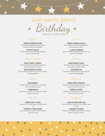 Free Toddler Birthday Menu Template to Edit Online