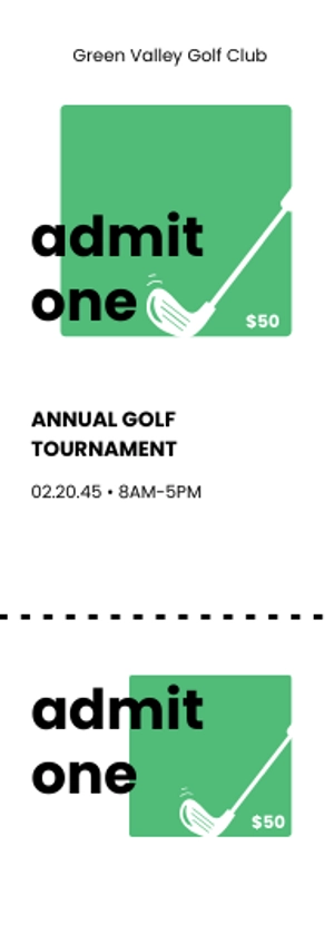 Free Club Golf Tournament Ticket Template to Edit Online
