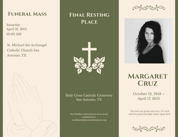 Free Catholic Eulogy Funeral Tri-Fold Brochure Template to Edit Online