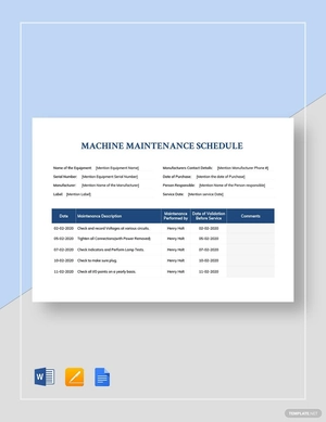 Machine Maintenance Schedule Template