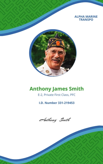 Free Marine ID Card Template to Edit Online