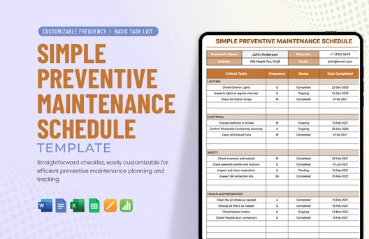 Simple Preventive Maintenance Schedule Template