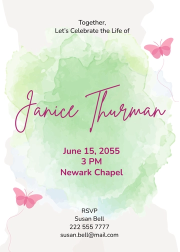 Free Watercolor Butterfly Celebration Of Life Invitation Template to Edit Online