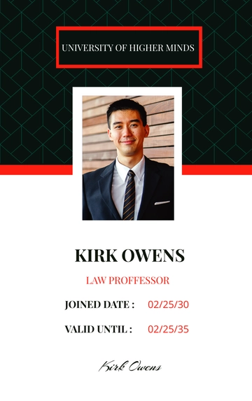 Free Professor ID Card Template to Edit Online