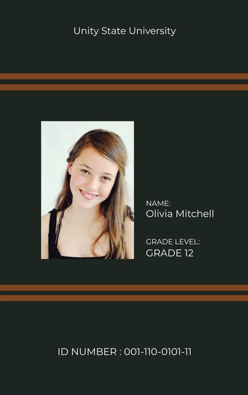 Free Student University ID Card Template to Edit Online