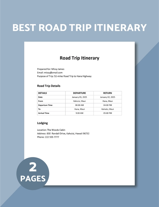 Best Road Trip Itinerary Template