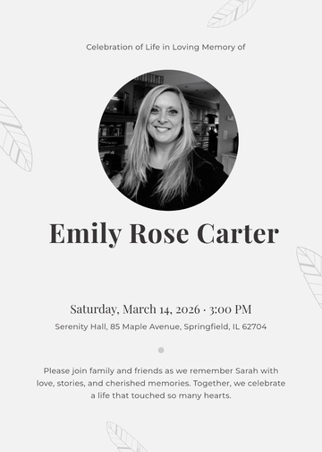 Free Simple Celebration Of Life Invitation Template to Edit Online