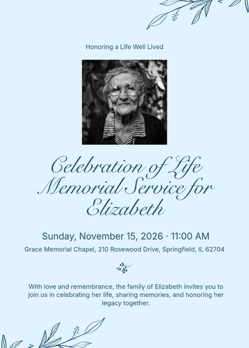 Free Memorial Service Celebration Of Life Invitation Template to Edit Online