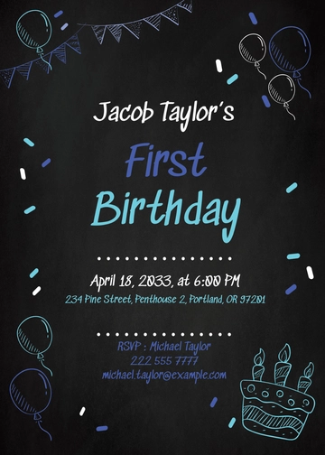Free 1st Birthday Chalkboard Invitation Template to Edit Online
