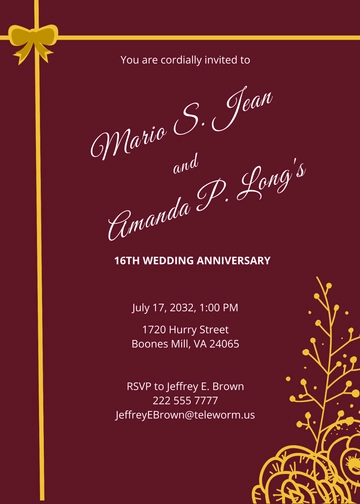 Free Anniversary Invitation With Maroon and Gold Ribbons Template to Edit Online