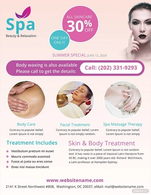 Sample Spa Flyer Template