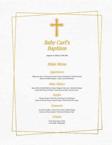Free Blank Baptism Menu Template to Edit Online