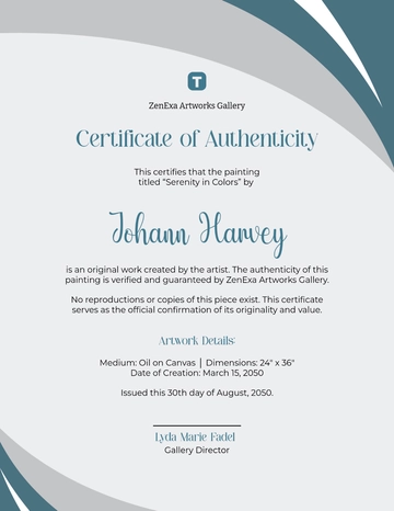 Free Painting Authenticity Certificate Template to Edit Online