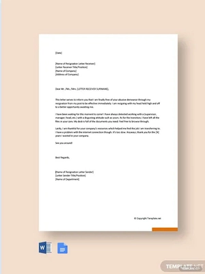 Funny Job Resignation Letter Template