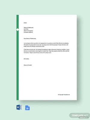 Funny Resignation Letter to Coworkers Template