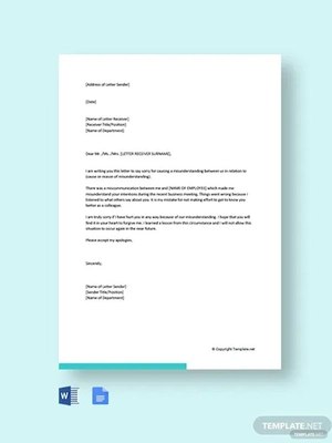 Personal Apology Letter For Misunderstanding