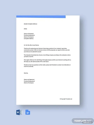 RFP Proposal Rejection Letter
