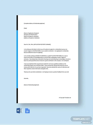 Scholarship Application Letter For Masters Degree