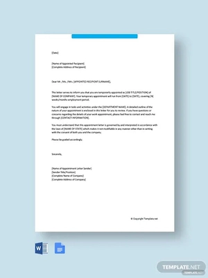 Temporary Work Appointment Letter