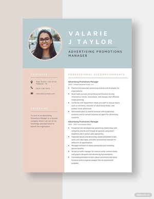 Advertising Promotions Manager Resume