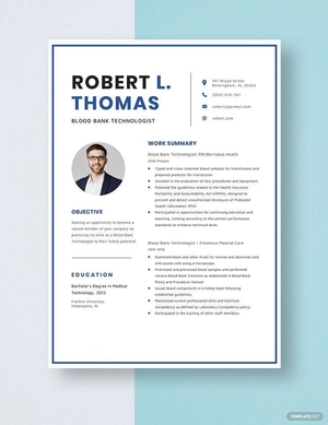 Blood Bank Technologist Resume