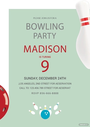 Bowling Birthday Party Invitation Template