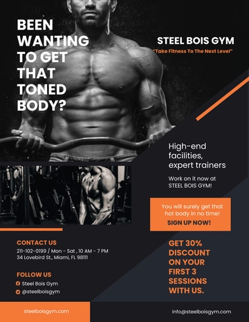 Free Fitness Gym Business Promotion Flyer Template to Edit Online