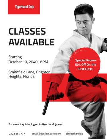 Free Martial Arts school Flyer Template to Edit Online