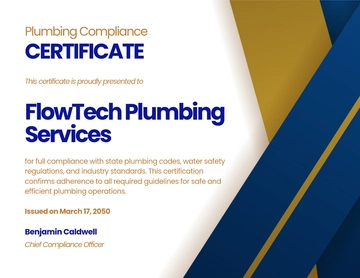 Free Plumbing Compliance Certificate Template to Edit Online | Template.net