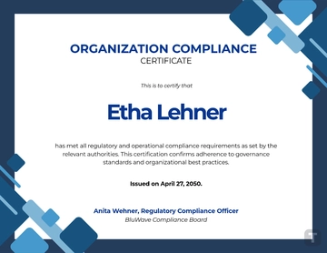 Free Organization Compliance Certificate Template to Edit Online | Template.net