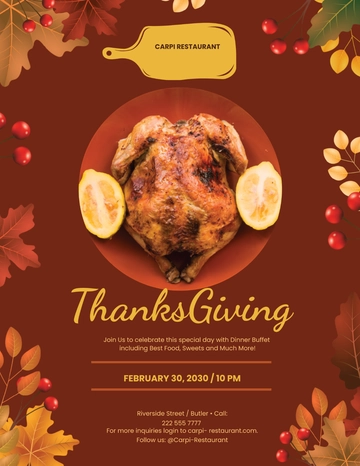 Free Thanksgiving Restaurant Flyer Template to Edit Online