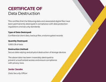 Free Certificate of Data Destruction Template to Edit Online