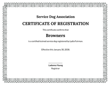 Free Editable Service Dog Certificate Template to Edit Online