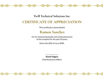 Free 10 Years Service Certificate Template to Edit Online
