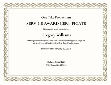 Free Long Service Award Certificate Template to Edit Online