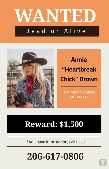 Free Cowgirl Wanted Poster Template to Edit Online