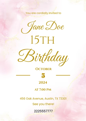 Free Pink and Gold Birthday Invitation Template to Edit Online