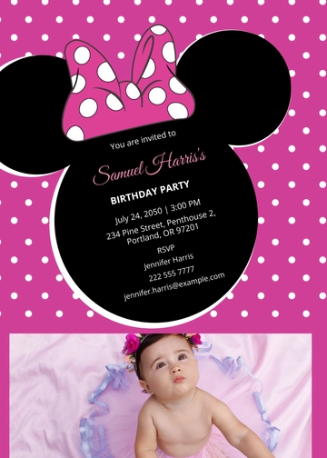 Free Bright Minnie Mouse Birthday Invitation Template to Edit Online