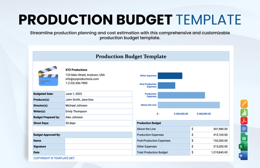 Production Budget Template Production Budget Template