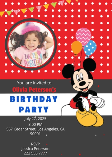 Free Exciting Mickey Mouse Birthday Invitation Template to Edit Online