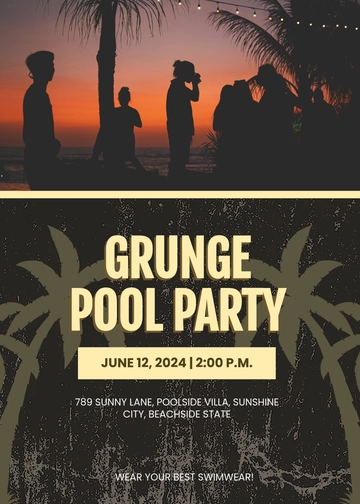 Grunge Pool Party Invitation Template - Edit Online & Download