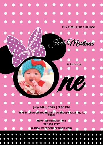 Free Wonderful Minnie Mouse Birthday Invitation Template to Edit Online
