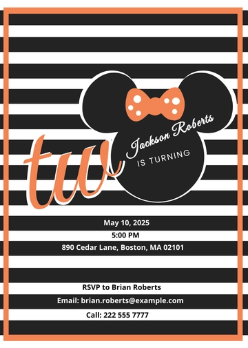 Free Young Minnie Mouse 2nd Birthday Invitation Template to Edit Online